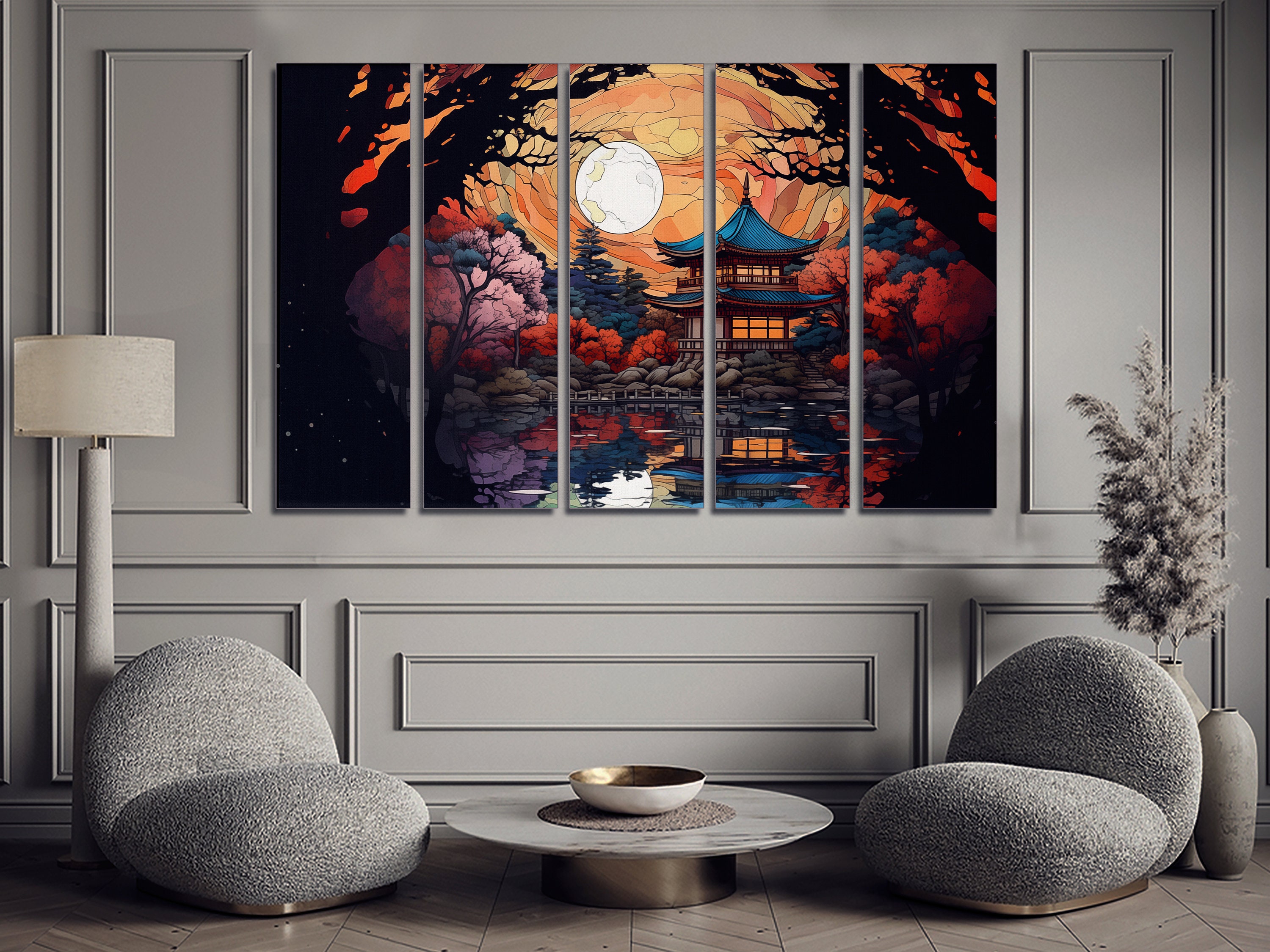 Japan Garden Digital Art Canvas Wall Art, Large Framed Canvas Wall Art ...