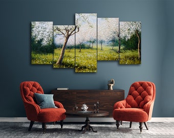 Spring Landscape 5 Pieces Canvas Wall Art, Large Framed 5 Panel Canvas Wall Art, Extra Large Framed 5 Piece Canvas Wall Art, Modern Abstract