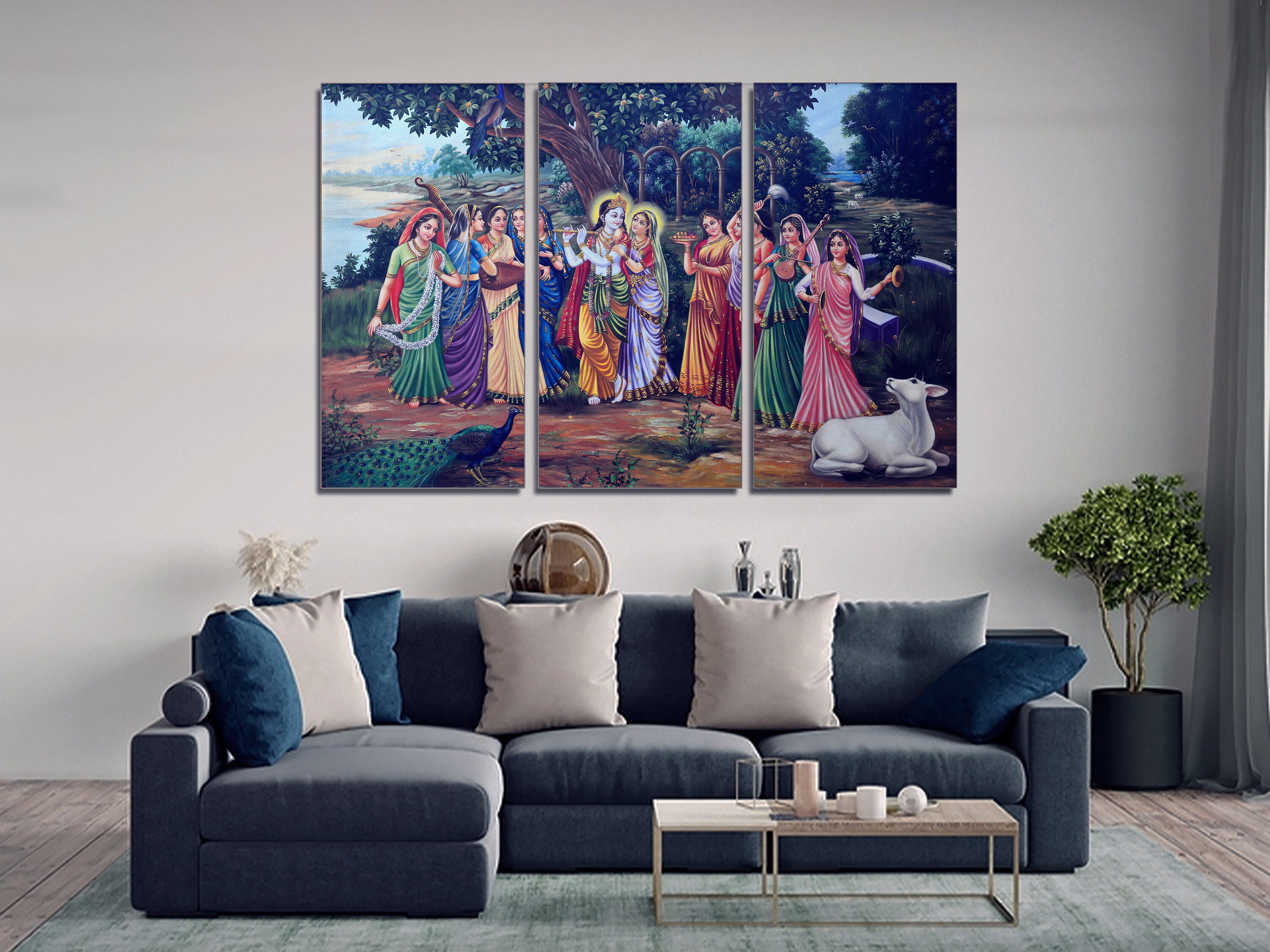 Hindu God Radha and Krishna Canvas Wall Art, Large Framed Canvas Wall ...