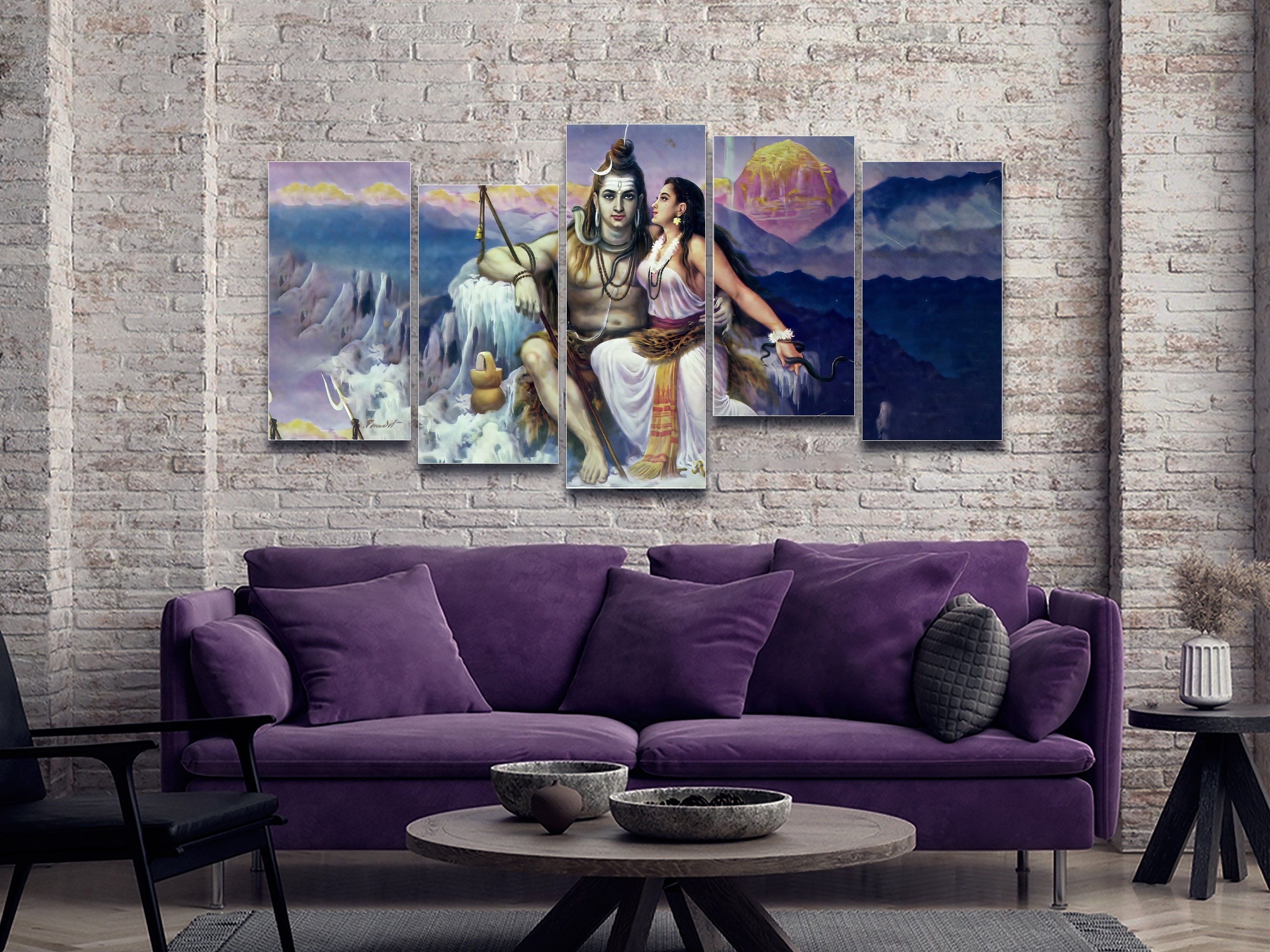 Shiva and Parvati 5 Pieces Canvas Wall Art, Large Framed 5 Panel Canvas ...