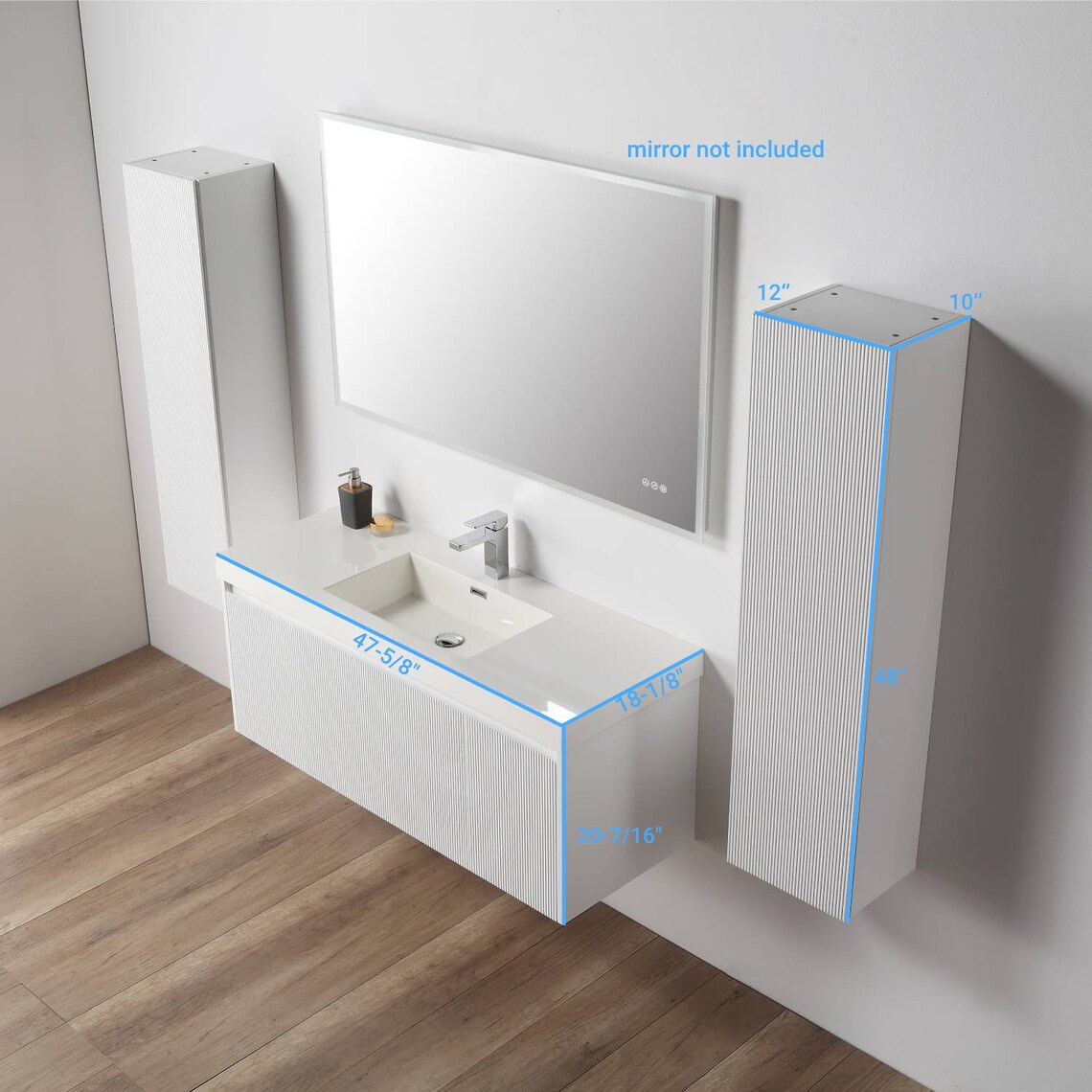 48 Inch Floating Bathroom Vanity With Single Sink & Two Side Cabinets ...