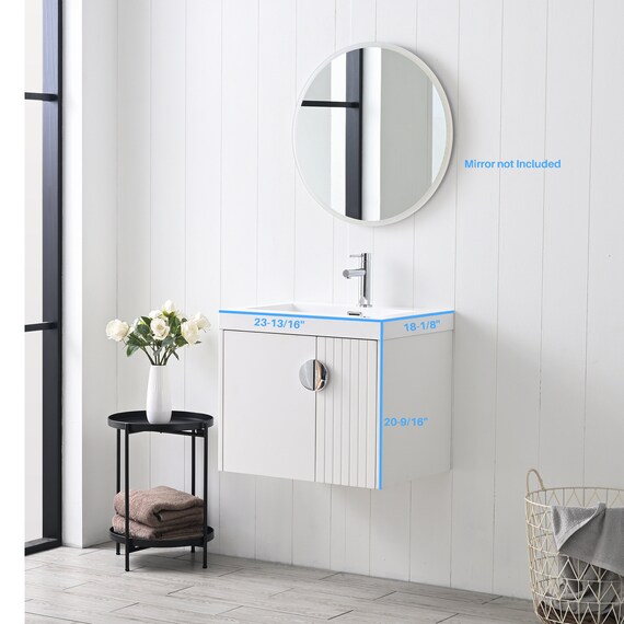 ELECWISH 28 Inch Wood Vanity With Mirror, Wall-Mounted Bathroom Floating Cabinet