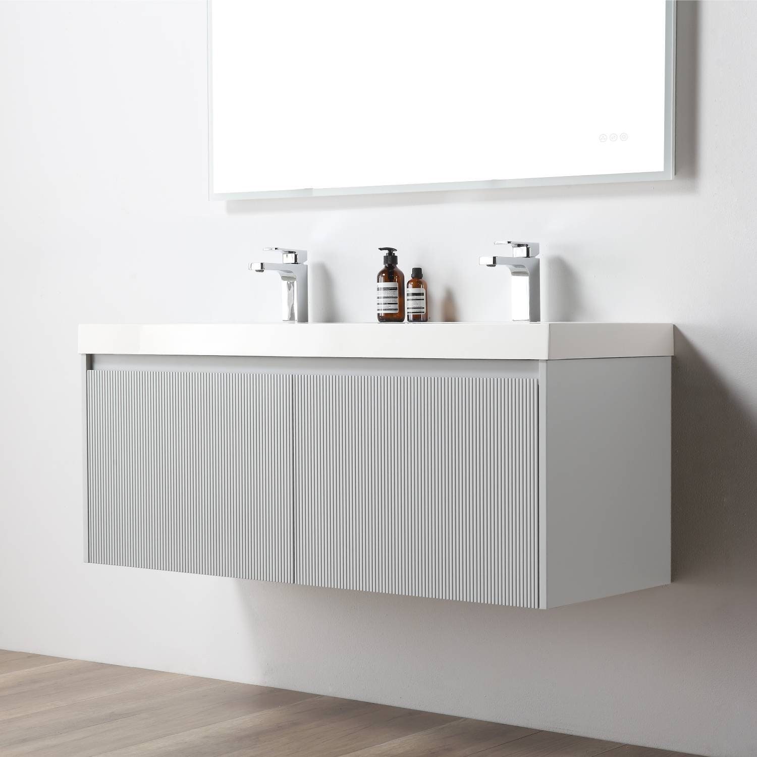 48 Inch Floating Bathroom Vanity With Double Sinks & Two Side Cabinets ...