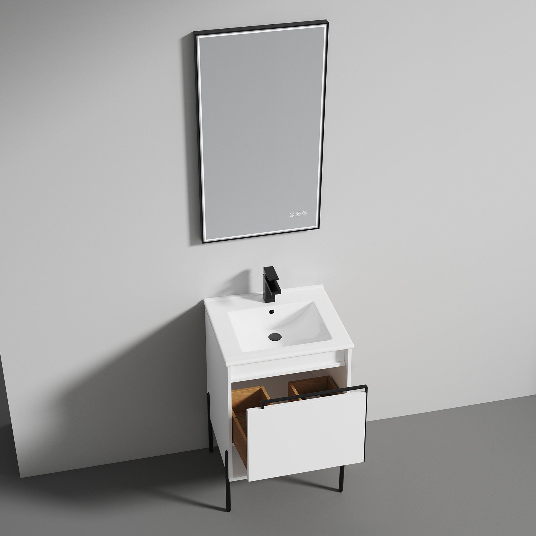 20'' Freestanding Bathroom Vanity Set With Open Shelf & Topmounted Sink ...