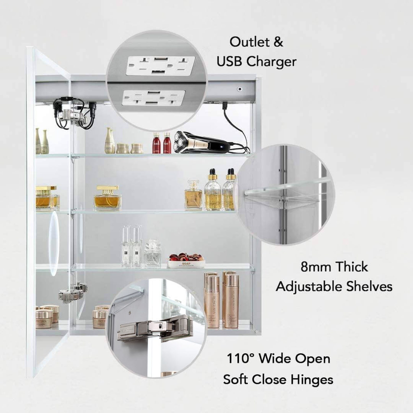 20 Inch Recessed or Surface LED Mirror Medicine Cabinet With Lights ...