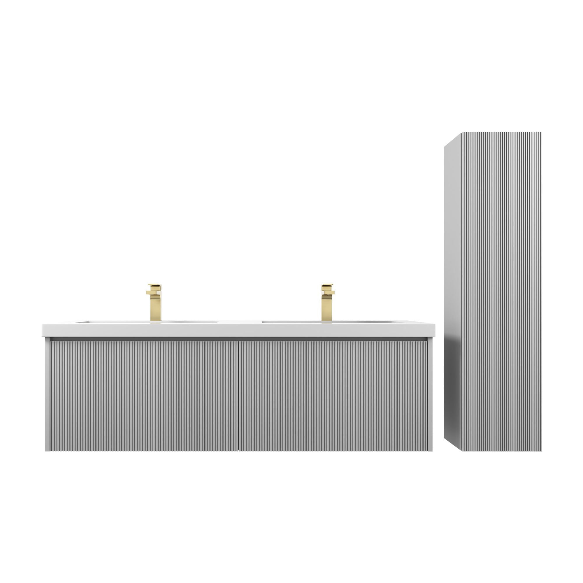 60 Inch Floating Bathroom Vanity With Sink & Two Side Cabinets, Wall Mounted Vanity - Etsy