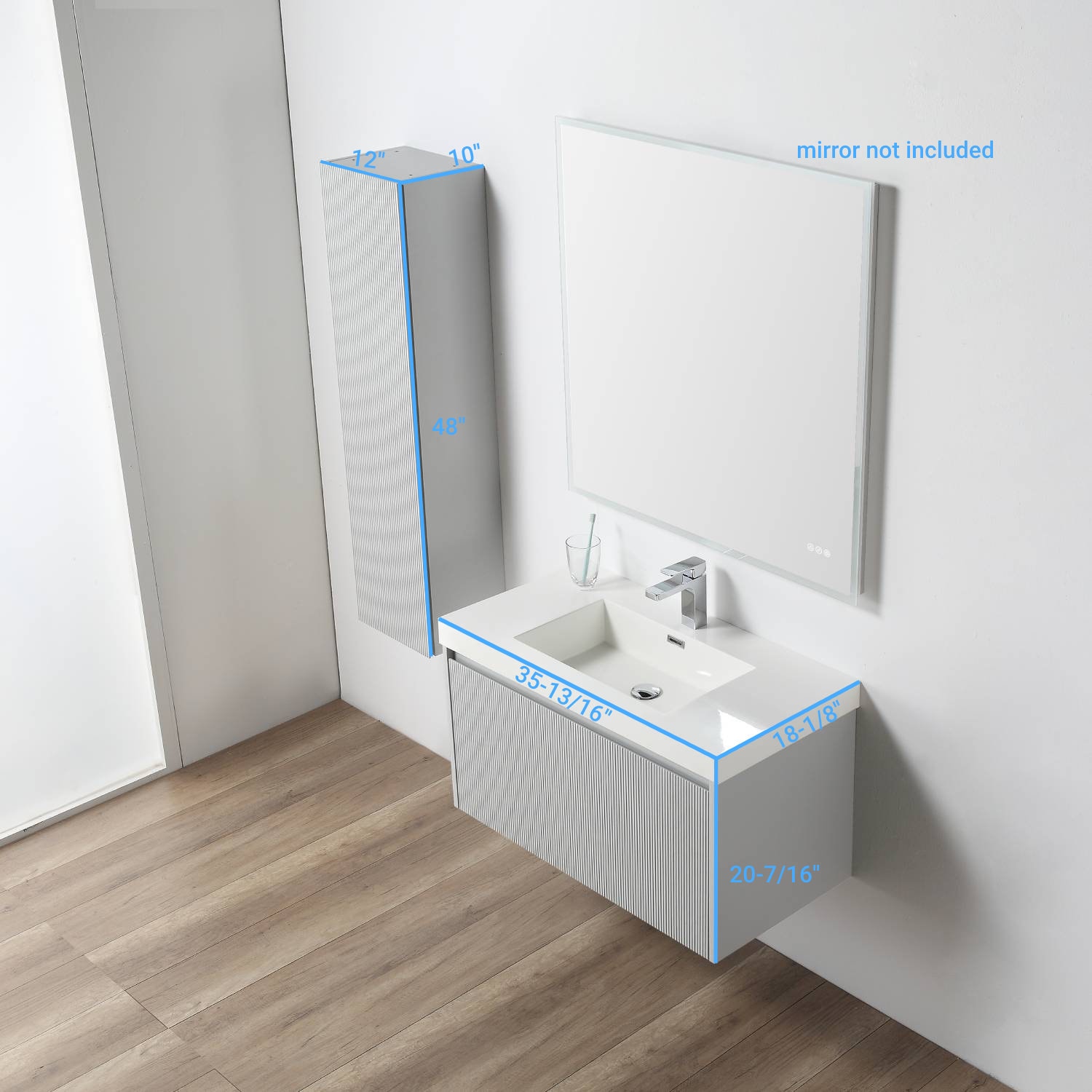 DEXTRUS 39in Single Bathroom Vanity, Wall Mounted, Glossy Cabinet, Wooden Storage with Ceramic Sink and 2 Drawers
