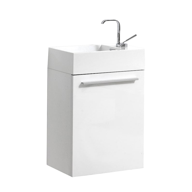 Puede incluir: Mueble de ba&ntilde;o blanco con un solo lavabo y un grifo cromado. El mueble tiene un gabinete blanco con un solo caj&oacute;n y una manija cromada.