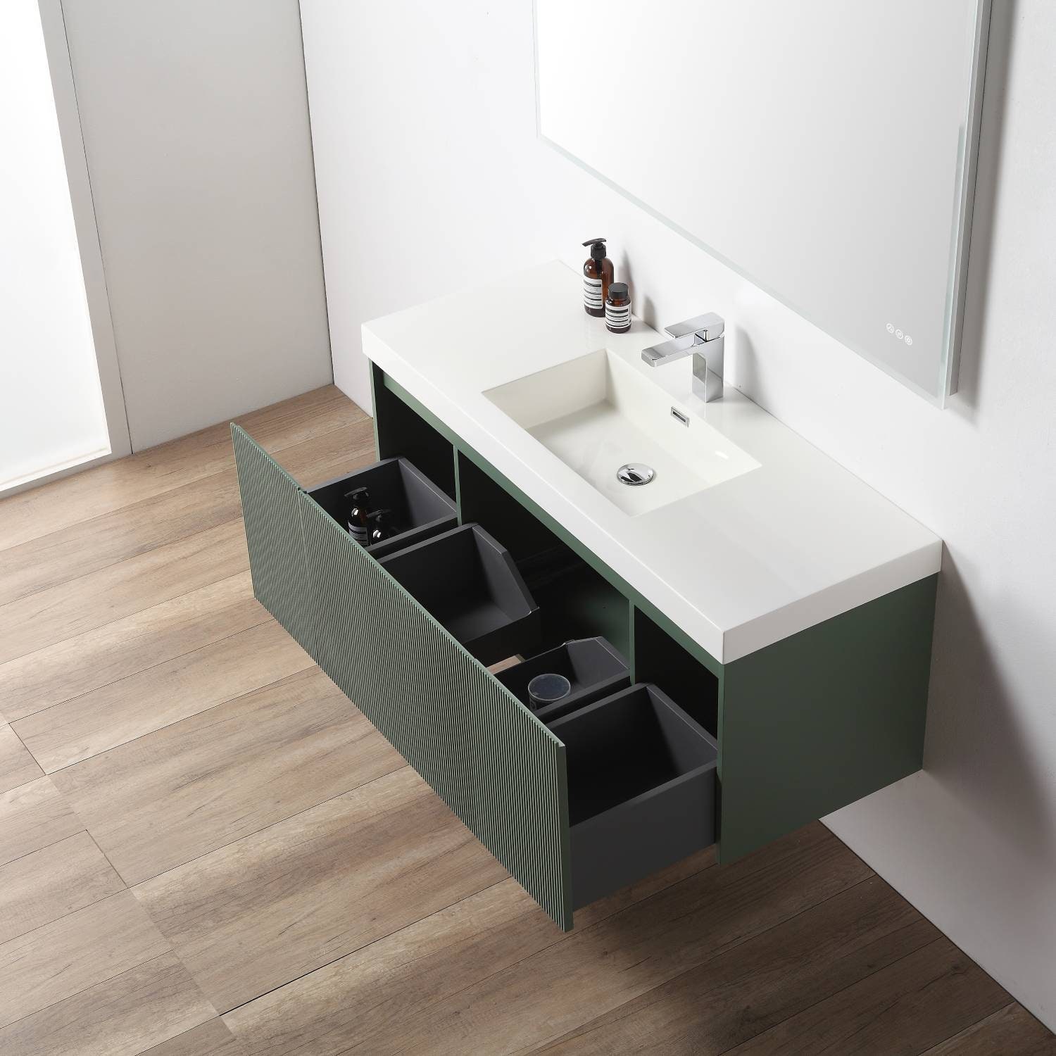 48 Inch Floating Bathroom Vanity With Single Sink & Two Side Cabinets ...