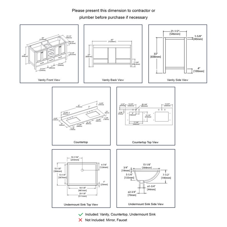 60 Freestanding Bathroom Vanity With Marble Countertop, Undermount Sink Etsy