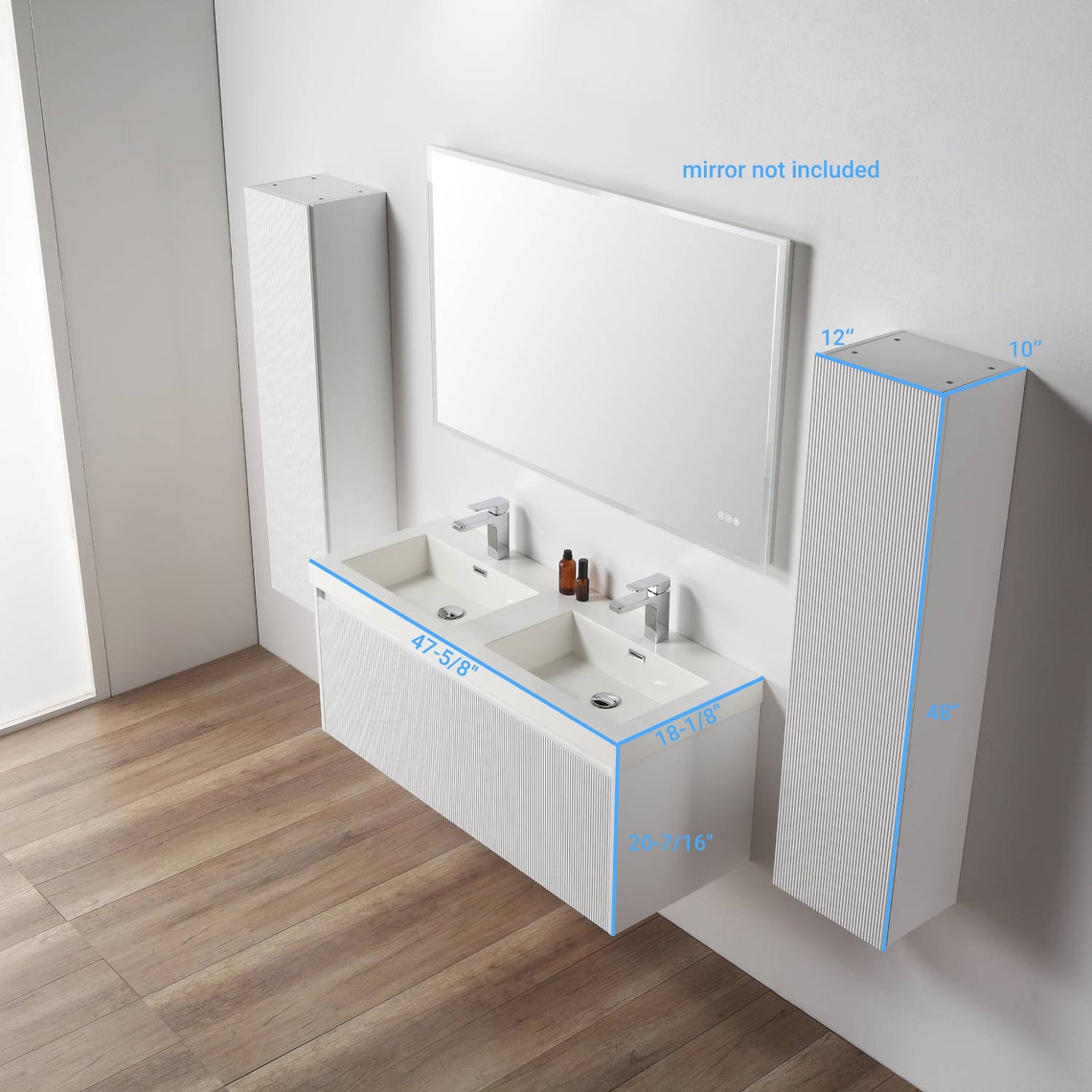 48 Inch Floating Bathroom Vanity With Double Sinks & Two Side Cabinets ...