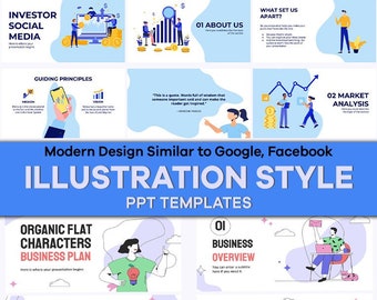 Modèles PowerPoint d’illustration moderne | Inspiré par Google Facebook | 14 thèmes conçus individuellement pour les startups de branding d'entreprise