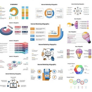 Peut inclure: Une collection d'infographies color&eacute;es illustrant des strat&eacute;gies de marketing Internet. Les infographies utilisent divers &eacute;l&eacute;ments visuels, notamment des cercles, des barres et des formes 3D, pour repr&eacute;senter diff&eacute;rents concepts tels que le trafic du site Web, l'engagement sur les r&eacute;seaux sociaux et la conversion des clients. Les infographies incluent &eacute;galement des &eacute;tiquettes de texte et des ic&ocirc;nes pour fournir des informations suppl&eacute;mentaires.