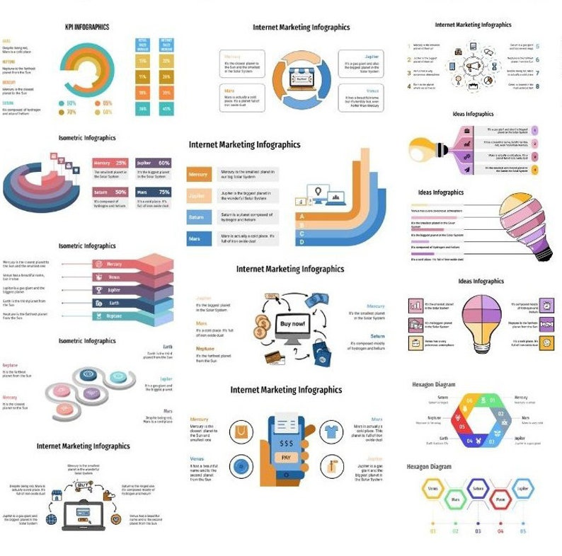 Peut inclure: Une collection d'infographies color&eacute;es illustrant des strat&eacute;gies de marketing Internet. Les infographies utilisent divers &eacute;l&eacute;ments visuels, notamment des cercles, des barres et des formes 3D, pour repr&eacute;senter diff&eacute;rents concepts tels que le trafic du site Web, l'engagement sur les r&eacute;seaux sociaux et la conversion des clients. Les infographies incluent &eacute;galement des &eacute;tiquettes de texte et des ic&ocirc;nes pour fournir des informations suppl&eacute;mentaires.