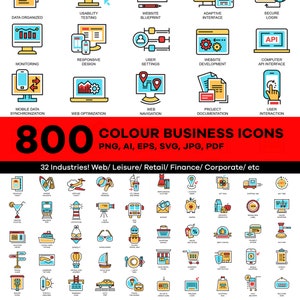 Multiple Industries Color Flat Lines Business Icons | 800 Icons for Web Social Design Vector in 32 Industries | SVG PNG Ai EPS Pdf Jpg