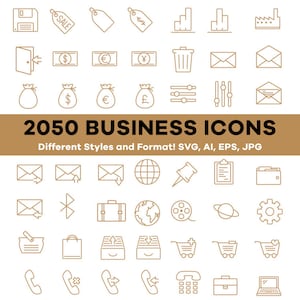 2050 Business Icons Pack | Minimal Icons, Outline Icons, Lass Icons for Business Marketing Ad Social Media App Design | Svg, Ai, Eps, Jpg