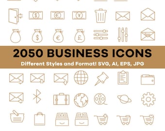 2050 Business Icons Pack | Minimal Icons, Outline Icons, Lass Icons for Business Marketing Ad Social Media App Design | Svg, Ai, Eps, Jpg