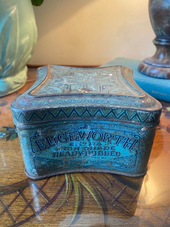 vintage edgeworth tobacco tin Pipe Smoking Sliced Box Container Aqua Blue Turquoise Box, Larus Bros, Richmond VA, USA Antique Edgeworth Tobacco Tin