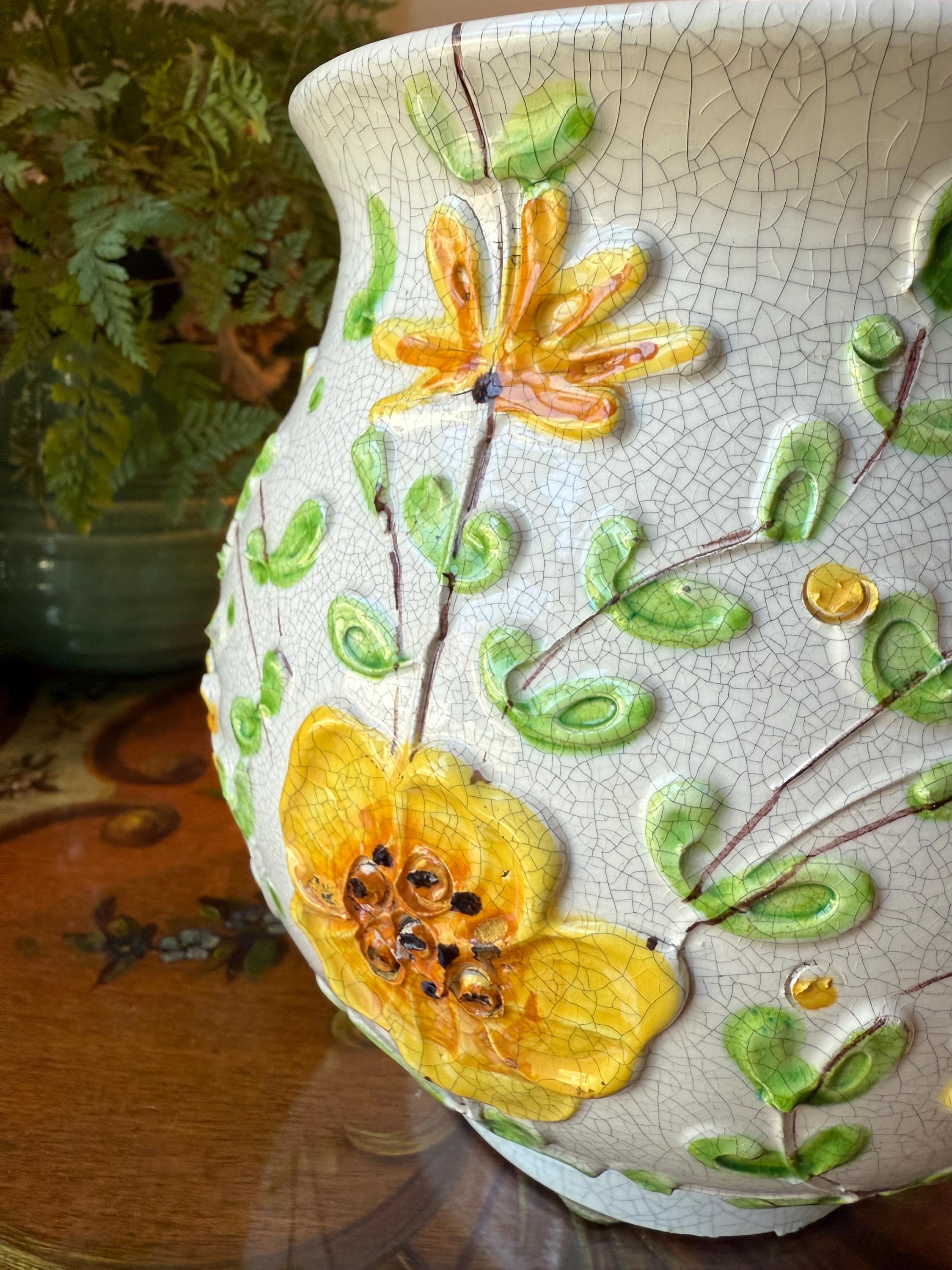 made in italy 花瓶 Vintage Italian Crackle Floral Vase - Made in Italy - Yellow