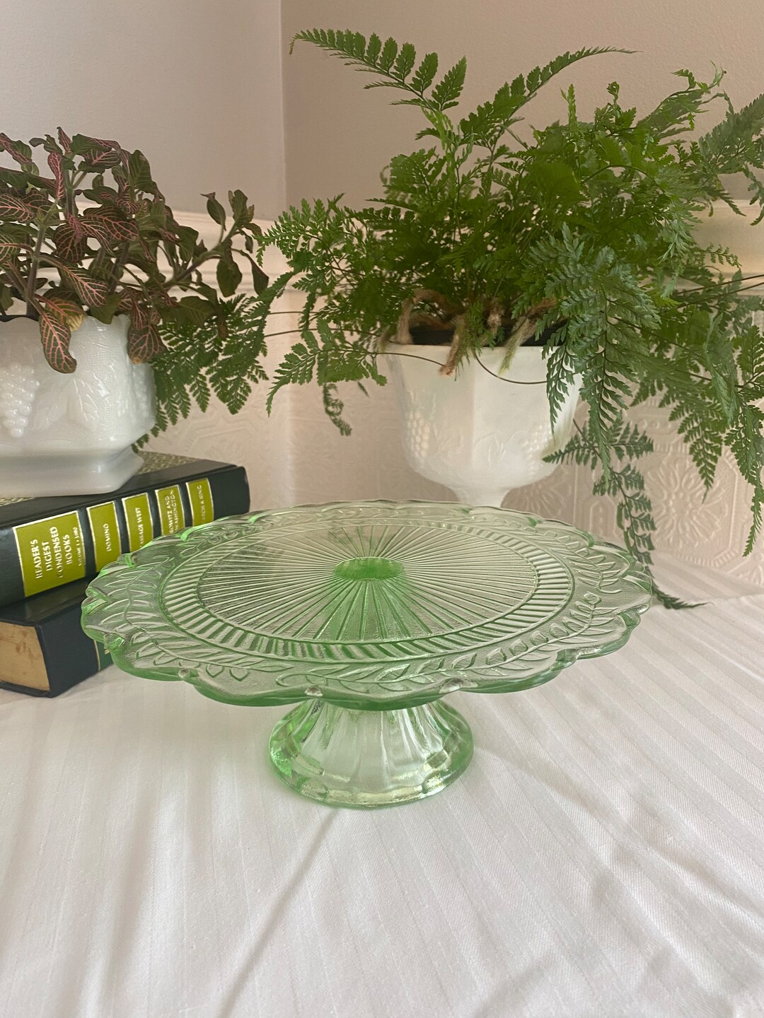 Vintage Petite Vaseline Green Cake Plate Uranium Etsy