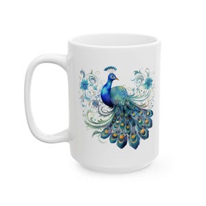 Peacock Mug Peacock Gifts Peacock Home Decor Peacock Design Mug Large Coffee Mug Bird Coffee Mug Peacock Decor Mug