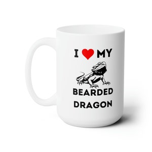 Ich liebe meinen bärtigen Drachen-Becher | Geschenk für Bartagame Besitzer | Reptilien-Liebhaber-Geschenk | Weiße Keramiktasse mit Bearded Dragon Design