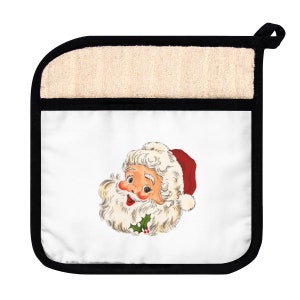 Vintage Santa Pot Holder with Pocket - Vintage Santa, Santa Pot Holder, Holiday Pot Holder, Vintage Santa Pot Holder