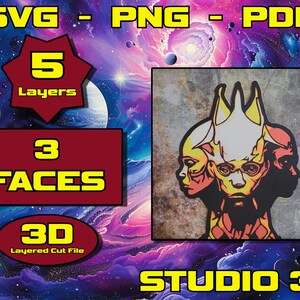 3 Headed Surrealist Design, 3D Mandala svg, Multilayer Panel for Laser Cutting, layered SVG files for CNC router Laser or Cricut