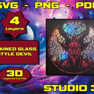 Stained Glass Style Devil SVG, 3D Mandala svg, Multilayer Panel for Laser Cutting, layered SVG files for CNC router Laser or Cricut