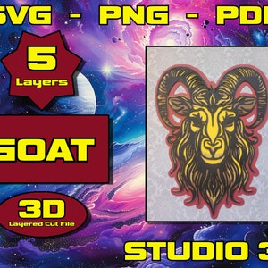 Goat Head, 3D Mandala svg, Multilayer Panel for Laser Cutting, layered SVG files for CNC router Laser or Cricut