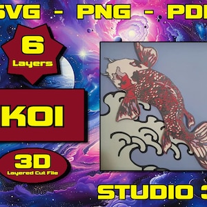 Japanese Style Koi With Water 3D Mandala svg, Multilayer Panel for Laser Cutting, layered SVG files for CNC router Laser or Cricut