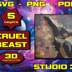 Cruel Beast 3D Mandala svg, pannello multistrato per taglio laser, file SVG a strati per router CNC Laser o Cricut