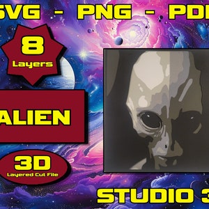 Zeta Gray Alien SVG Cricut, 3D Mandala svg, Multilayer Panel for Laser Cutting, layered SVG files for CNC router Laser or Cricut