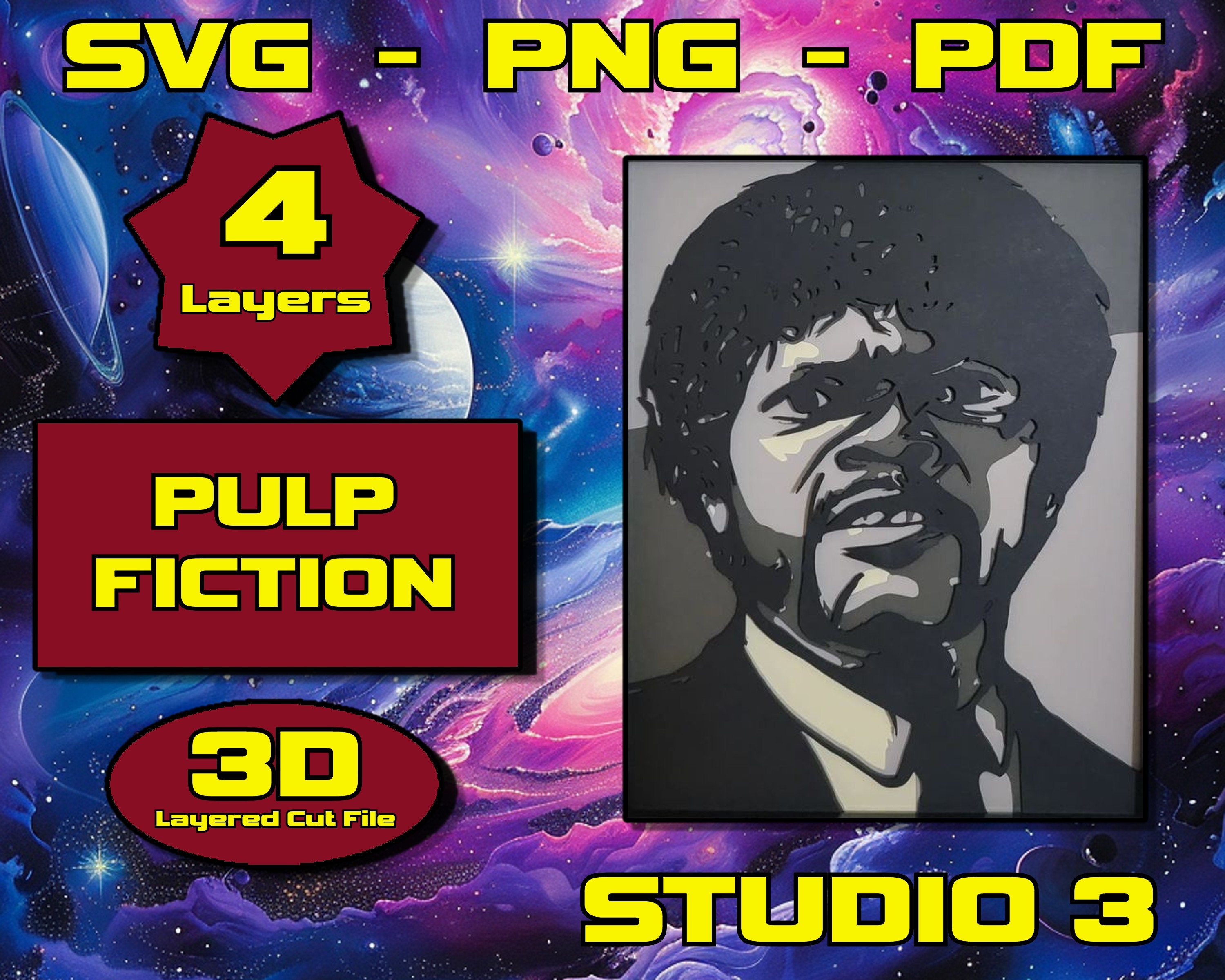 Jules From Pulp Fiction 3D Mandala Svg, Multilayer Panel for Laser ...