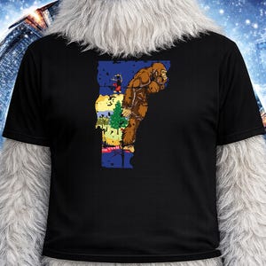 Bigfoot Vermont T-Shirt, Sasquatch State Map Tee, Cryptid Wilderness Apparel
