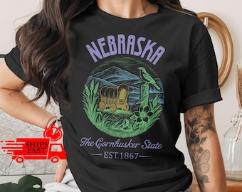 Nebraska T-Shirt, Cornhusker State Tee, Comfort Colors Shirt, Vintage Graphic Tee, State Pride Shirt, Established 1867 Shirt