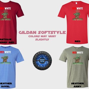 Four t-shirts with "Red White and Grogu" text and graphics.