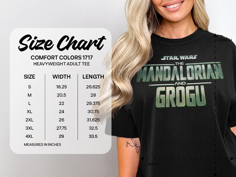 Comfort Colors 1717 size chart for heavyweight adult tees.