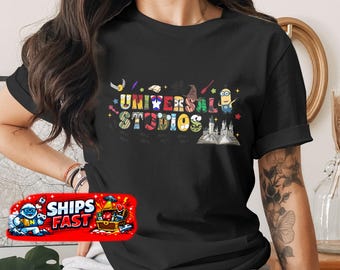 Camiseta de vacaciones de Universal Studios, camiseta de viaje familiar, diseño de castillo mágico de parque temático, Minions, Marvel, Simpsons, Jurassic Park, fanático del cine