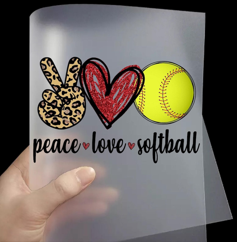 Transferencia de softbol Peace Love DTF / Listo para imprimir imagen 1