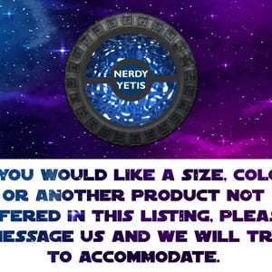 Circular portal with "Nerdy Yetis" text, against a galaxy background.