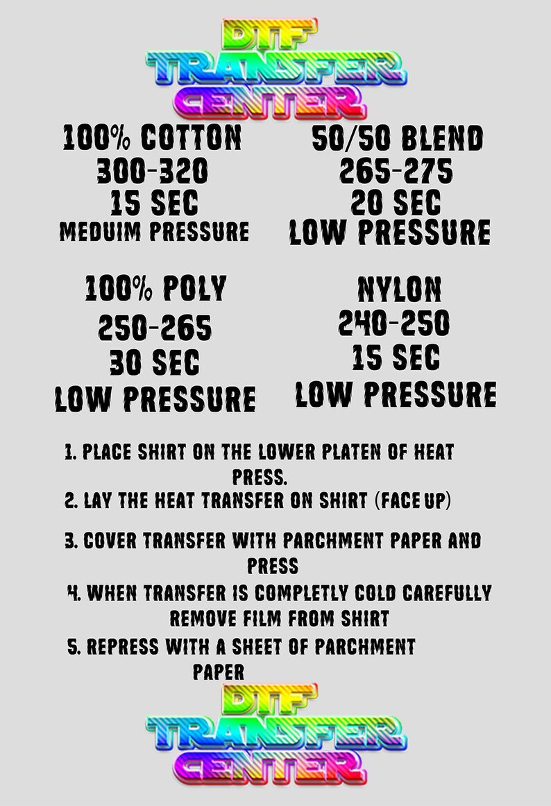 DTF Transfer Instructions Sign for Heat Press Vinyl Application Guide for T-Shirts, Crafting Tools, Sublimation Accessories