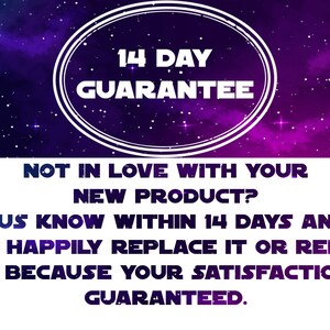 14-day guarantee with text about satisfaction and refunds.