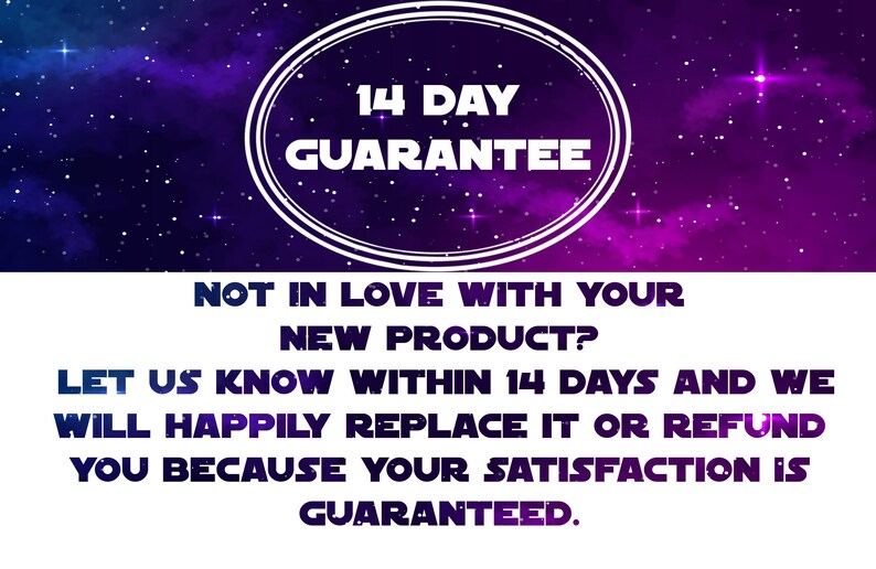 14-day guarantee with text about satisfaction and refunds.