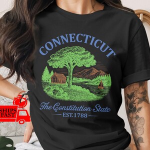 Connecticut State T-Shirt, Constitution State, Comfort Colors Shirt, Est 1788, CT Pride, New England, USA, Landscape Tee