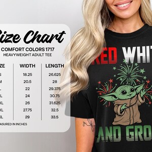 Comfort Colors 1717 heavyweight adult tee size chart with measurements.