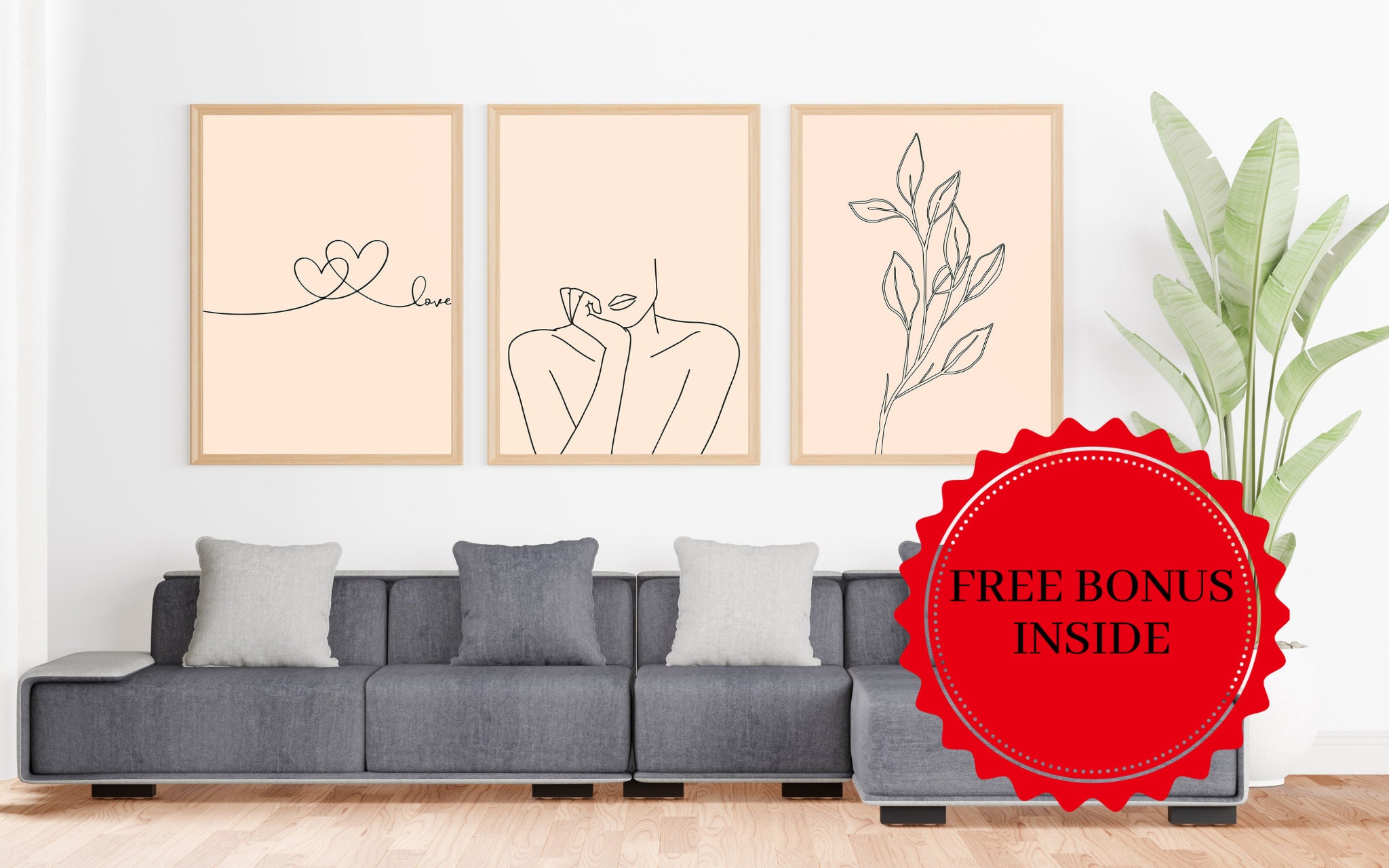 Set of 3 Minimalist Wall Art Printables One Single Line Art Etsy