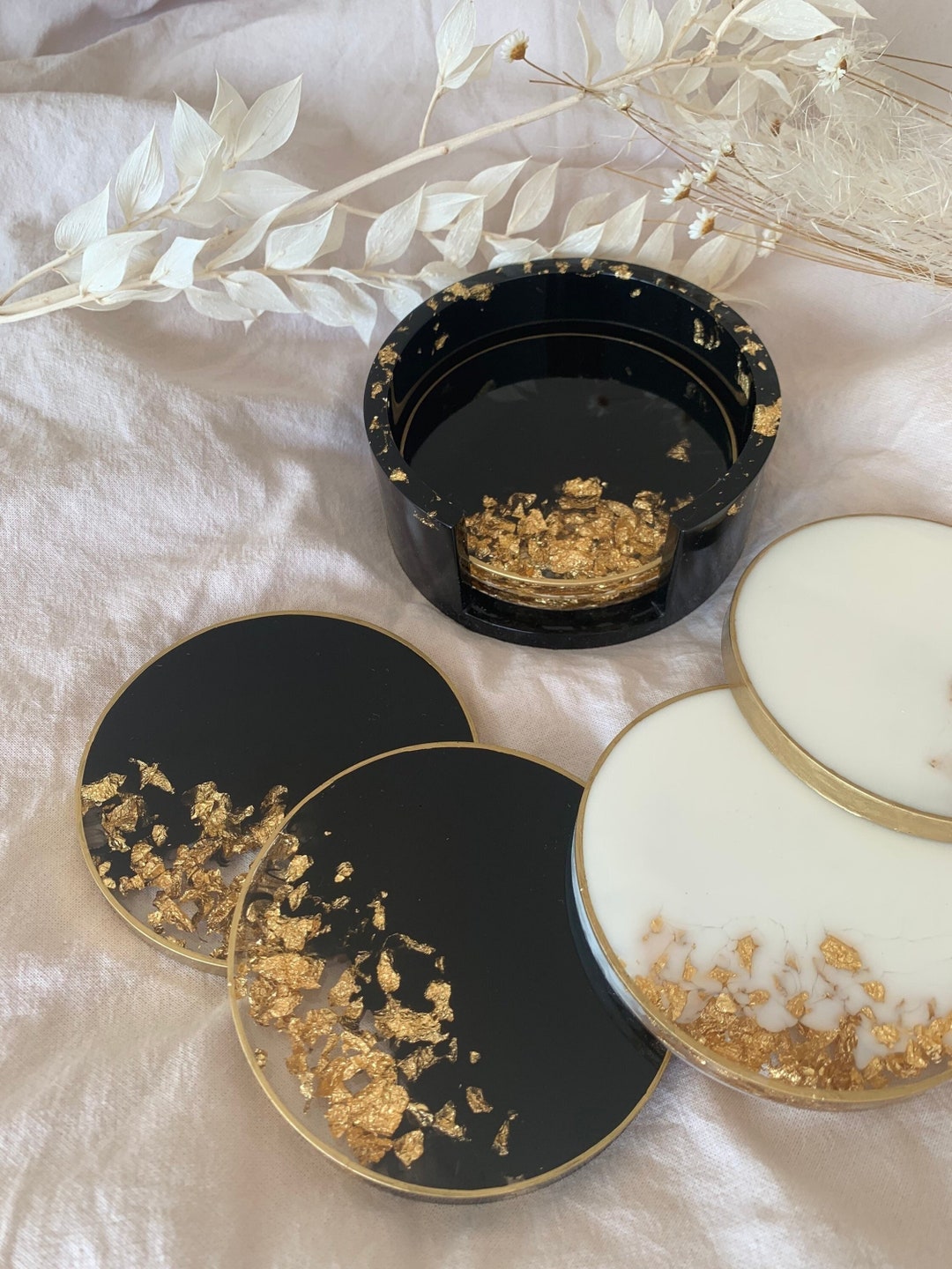 Coasters for Glasses Set of 4 With Holder Etsy