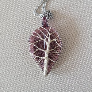 Purple Leaf Glass Tree of Life Pendant