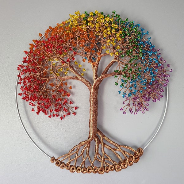 Large Rainbow Wall Hanging Wire Tree - Colorful Statement Piece